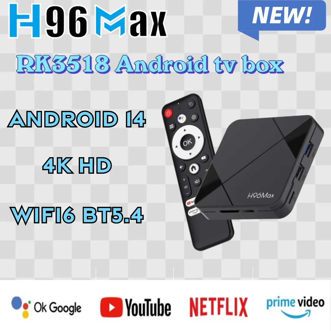 Android 14.0 Smart TV Box H96 MAX RK3518 Rockchip 3518 Quad Core 4K Wifi6 BT5.4 Voice Remote Play Game Video Set Top Box