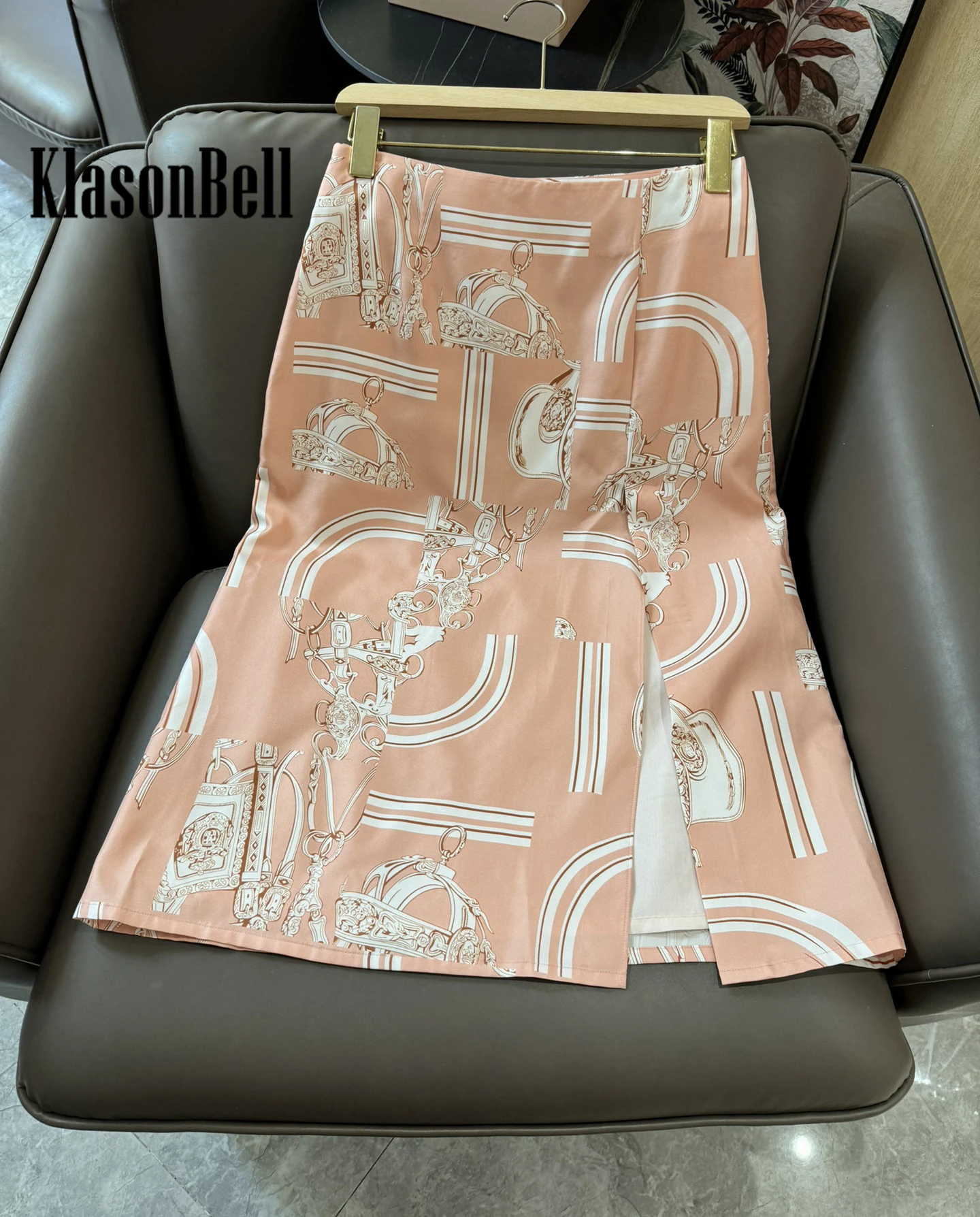 3.16 KlasonBell Geometric Print Silk Spliced Knit Hollow Out Breathable O-Neck T-Shirt Or High Waist Split Skirt Set Women