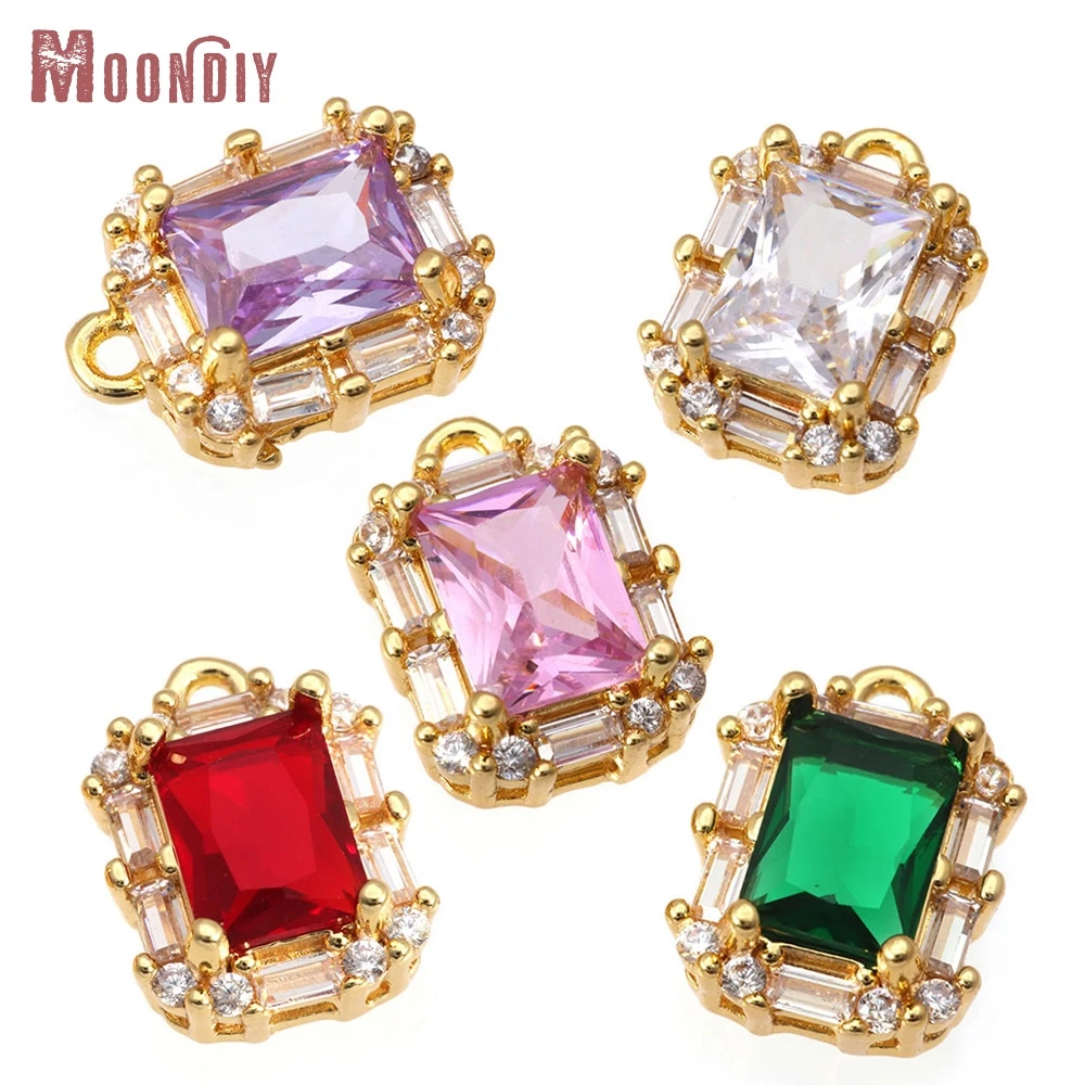 

4PCS 18K Gold Color Brass Zircon Rectangle Shape Charms Pendants High Quality Diy Necklace Earrings Jewelry Making Accessories