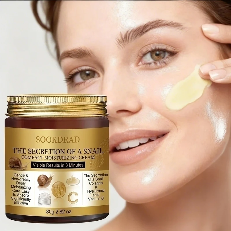 Snail Secretion Compact Moisturizing Cream, Collagen + HA, Deep Moisturizing, Face&Body, Unisex,80g,All Skin,Daily Morning Care