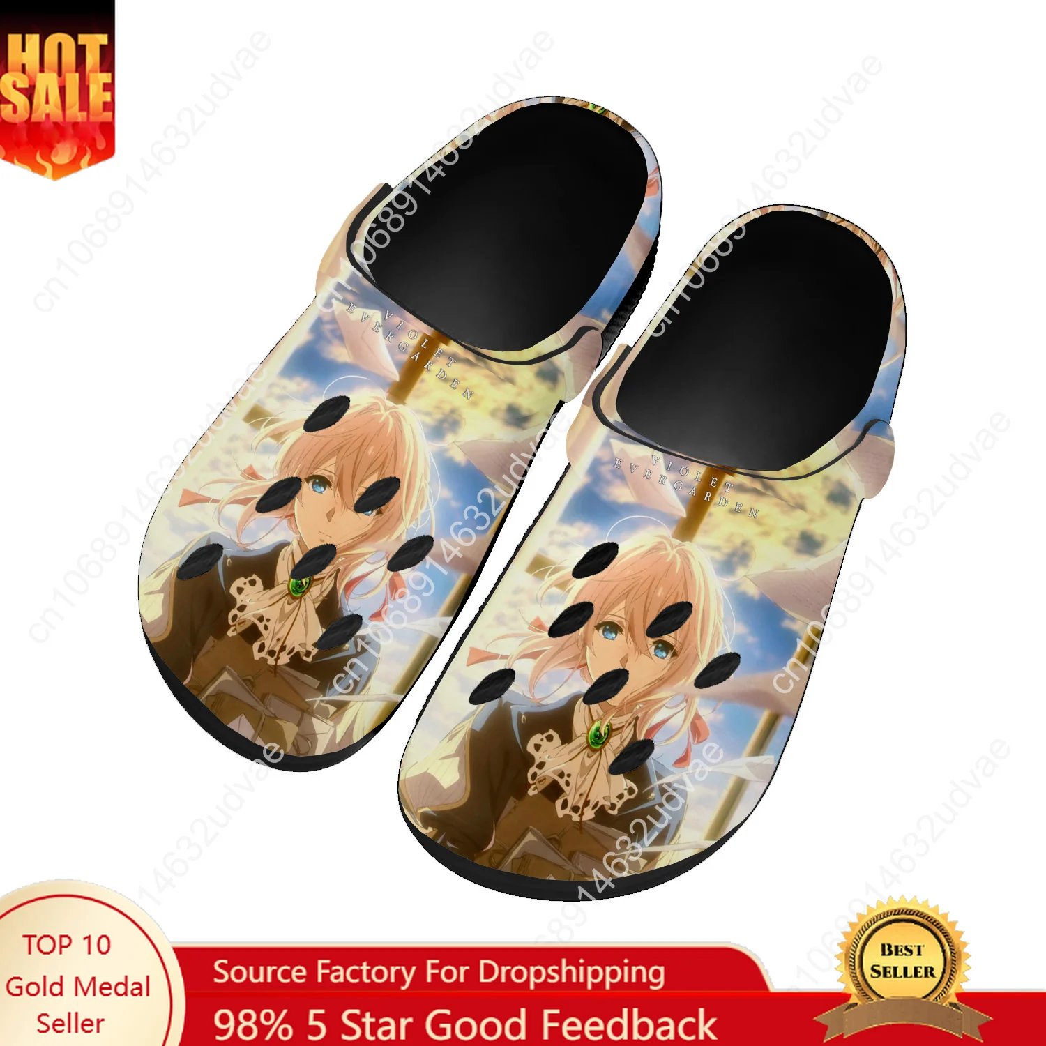 

Violet Evergarden Water Shoes Mens Womens High Quality Fashion Home Garden Clogs Customizd Sandals Beach Breathable Hole Slipper