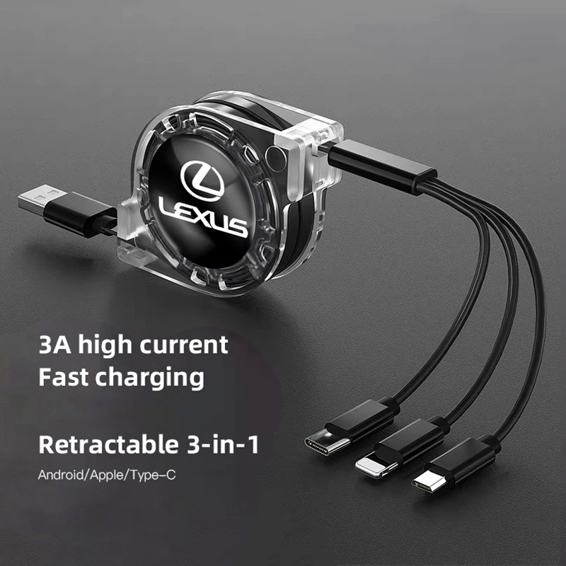 Car Interior 3 In 1 Fast Charger USB Data Cable Accessory For Lexus LS LC RZ IS350 ES300 GS350 CT200h GX460 LX570 RX500h NX300 U