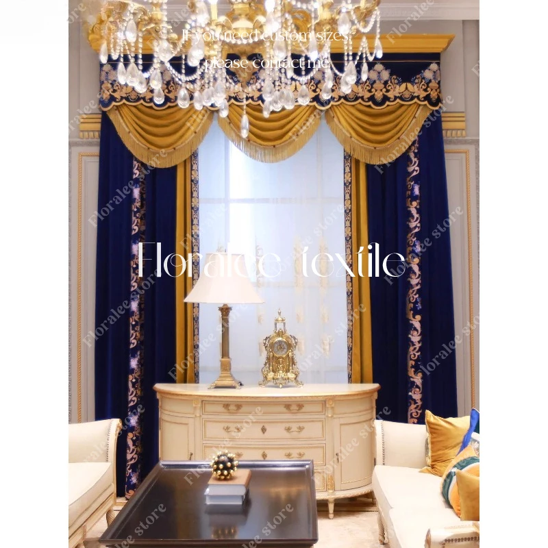 

European Jacquard Curtains for Living Room Bedroom Luxury European High-end Velvet Embroidered Window Curtains Customized