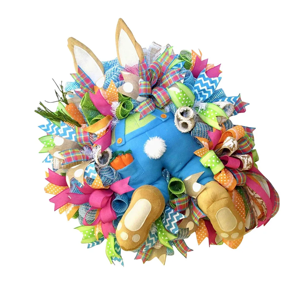 

Easter Bunny Wreath Artificial Cotton Plant Pendants Reusable Floral Holiday Decor Table Room Party 6 Colors