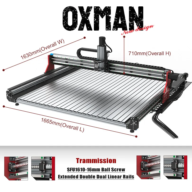 BulkMan3D OXMAN CNC-Graveur, 4 Achsen, präzise 1610 Kugelumlaufspindel, Holzfräsmaschine, 1500 x 1500, für Holz, Matel, Acryl, Schneiden, Fräsen