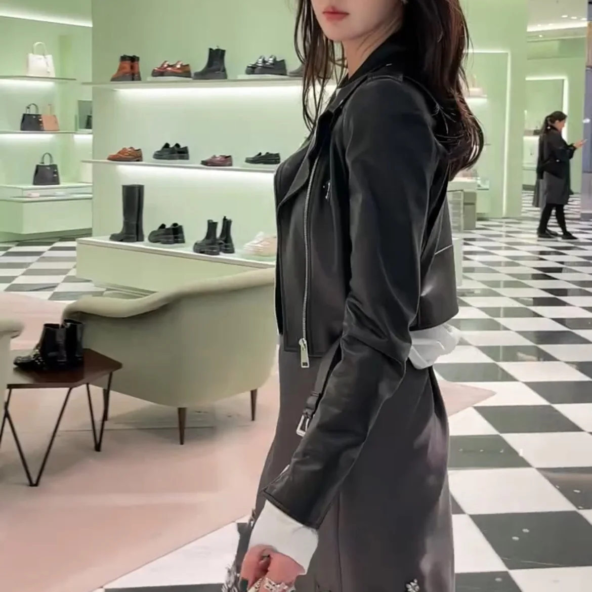 Jaet in pelle di eepskin a vita alta da donna Personali Sle Commute Cappotto lungo con cerniera Sve Abito da motociclista premium