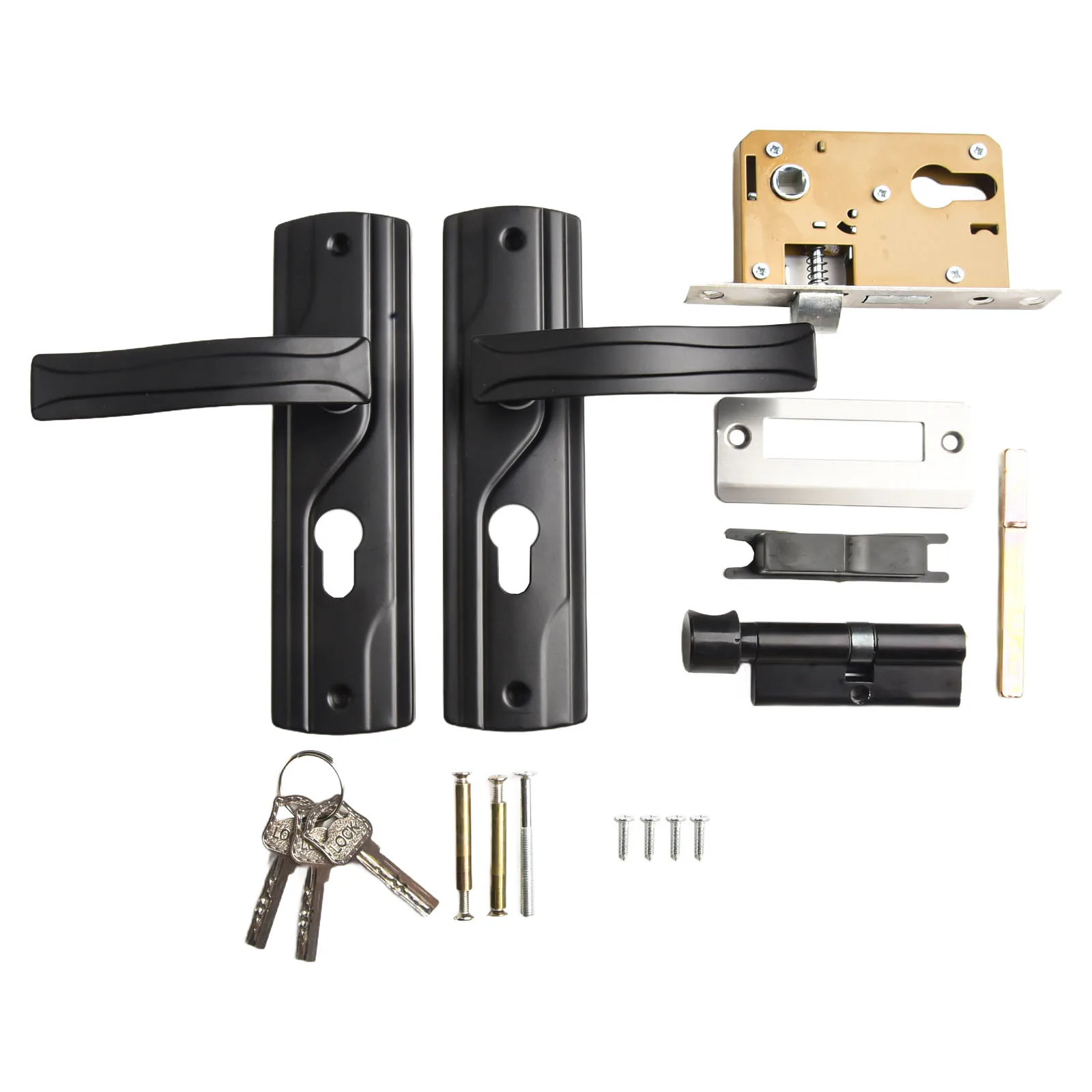 Door Handle Lock Keys Door Lock Set Bedroom Set Black Big Knob With 3 Keys Security Sturdy Manganese Steel Locks