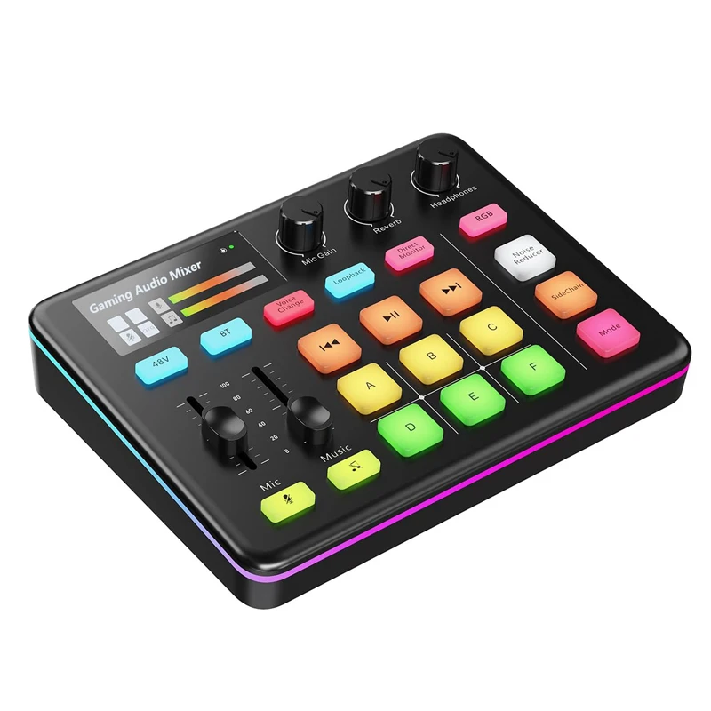 Mini tarjeta de sonido en vivo con efectos de mezclador de DJ, interfaz de Audio, cambiador de voz, mezclador de Audio estéreo compatible con BT para transmisión en vivo