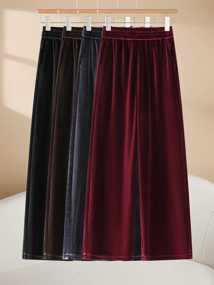 

High Waist Velvet Wide Leg Pants Women's Spring Autumn New Style Casual Loose Straight Cut Pants Drapey Comfortable Trousers