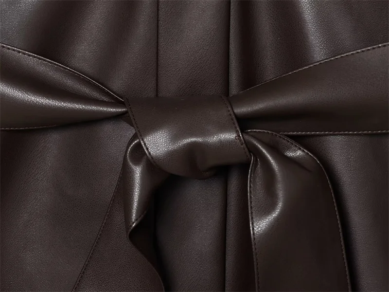 Cappotto da donna effetto ecopelle Cappotto lungo con cintura per giacca casual retrò semplice autunno e inverno