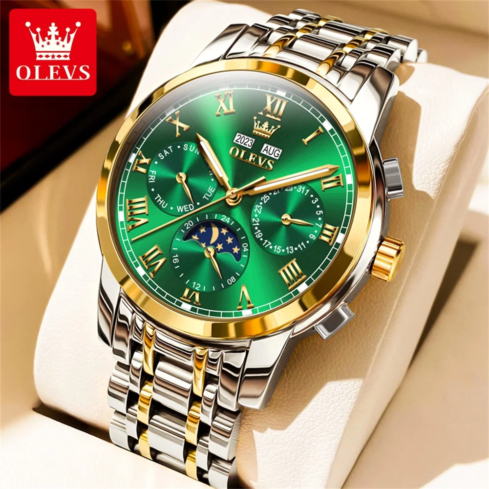 OLEVS Men\'s Watches Classic Business Automatic Mechanical Original Writwatch for Gentleman Perpetual Calendar Moon Phase