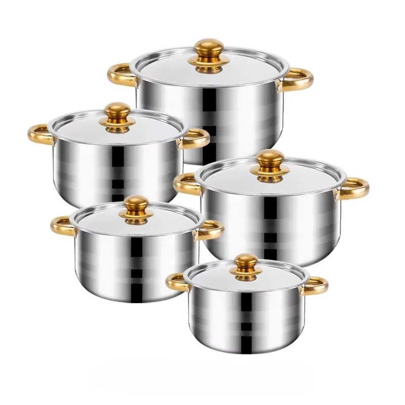 

Modern 10-Piece Sustainable Stainless Steel Cookware Set Pot Cover Gas Induction Hobs Dishwasher Safe Oven Safe Polished Finish