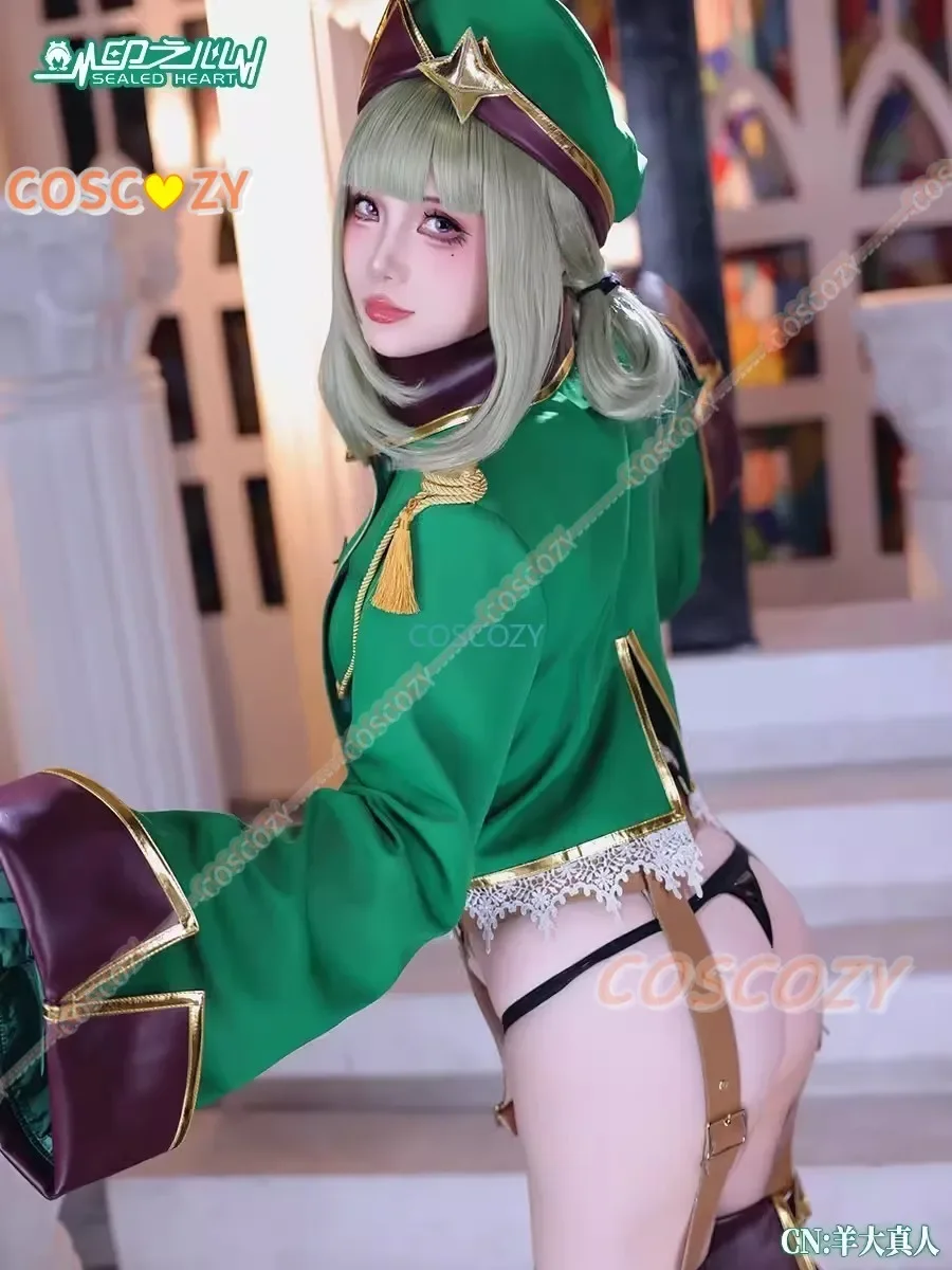 Sprudelt über magische gir araga kiwi cosplay kostüm perücke sexy frauen uniform hut leder lange stiefel grüne perücke araga kiwi cos