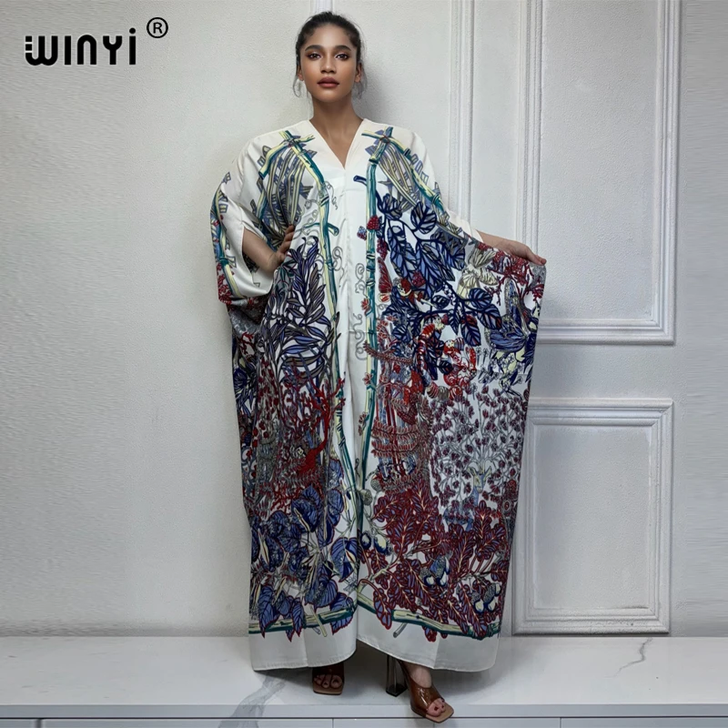 

WINYI summer kaftan African Women Boho print Beach abaya dubai luxury Maxi Dress abaya muslim woman dubai Fashion evening dress