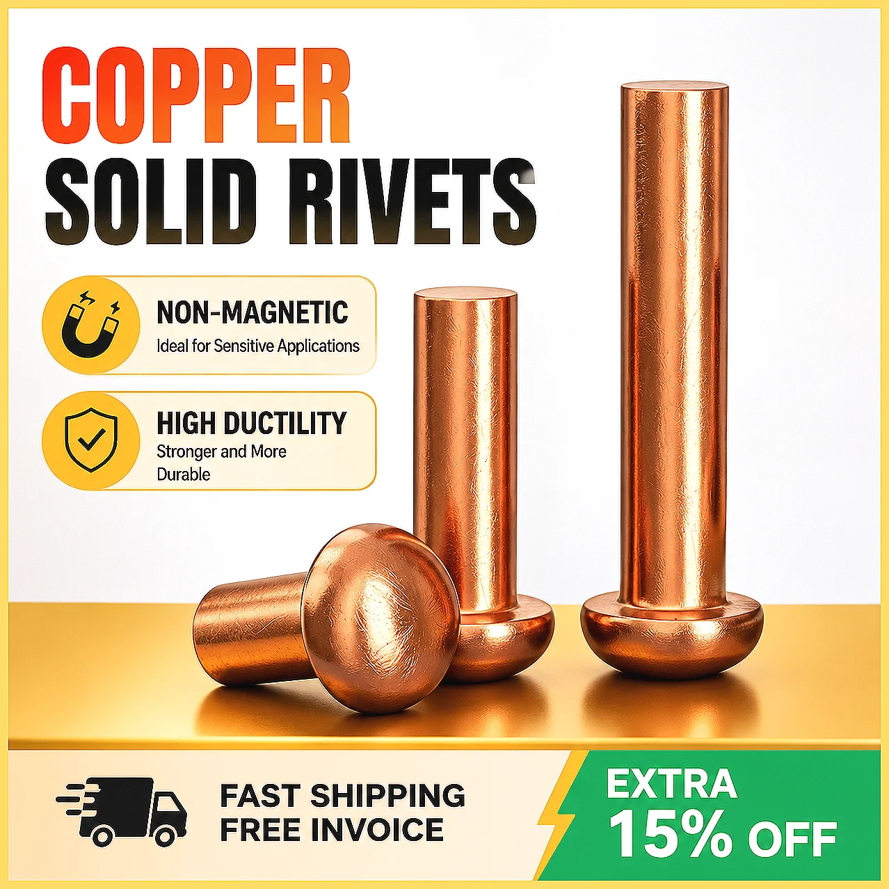 GB867 Pure Copper Rivets Solid Half Round Head Hammer Type M1.5 M2 M3 M4 M5 M6 M8, Corrosion Resistant & Durable