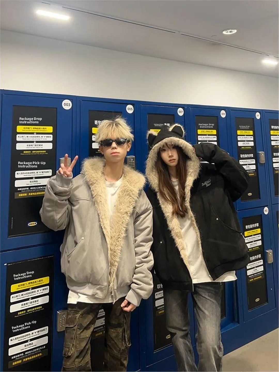 

Мужская зимняя хлопковая куртка в американском стиле с капюшоном и ушками кролика, с принтом горного орла, высококачественная, для пар