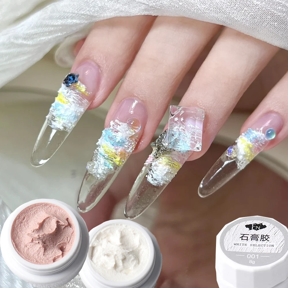 8G/Jar Nail Art Relief Effect Plaster Gel 5D Pink White Flowers Carved Gypsum Adhesive No Need Top Coat Gel Polish Painting Gel