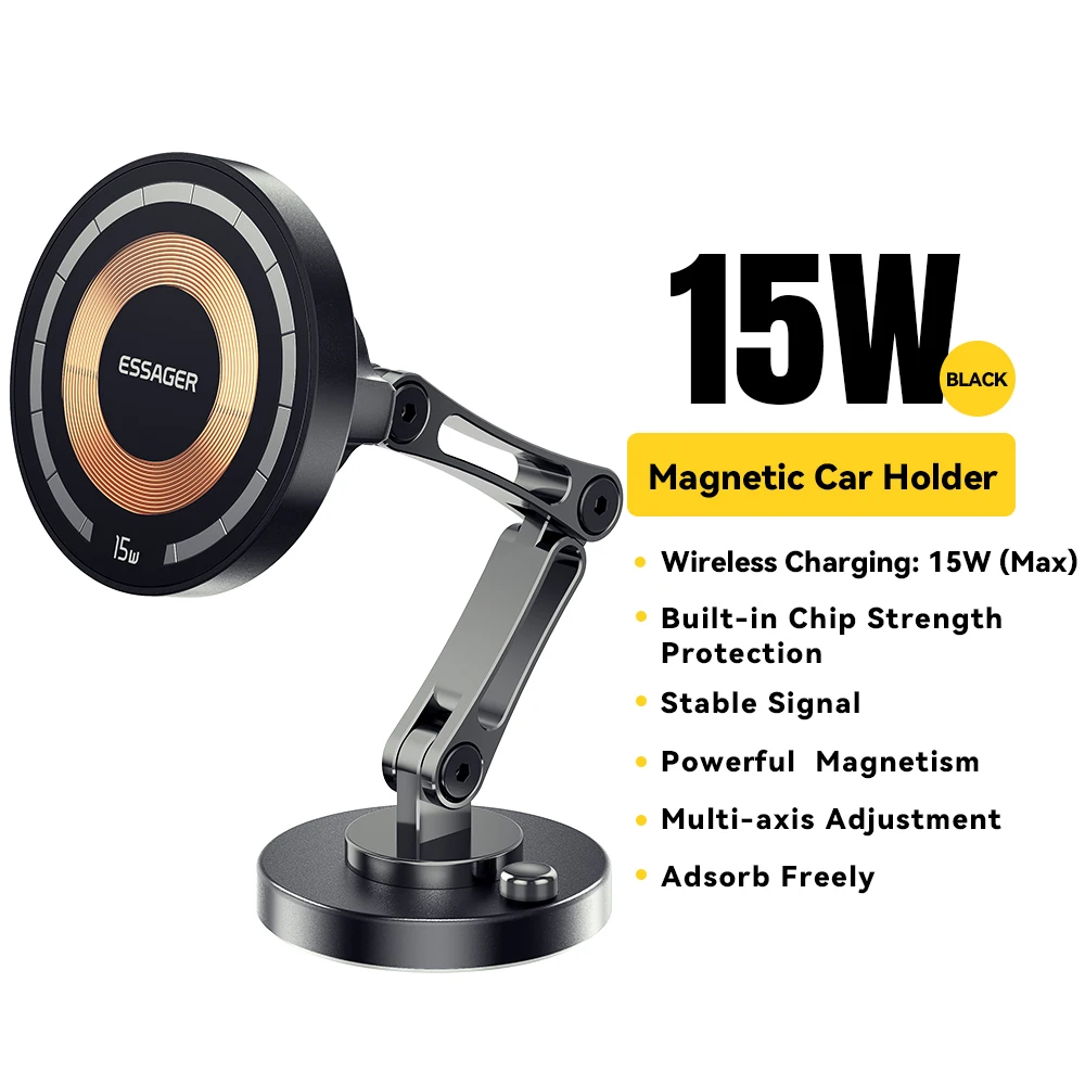 Essager Magnetische Draadloze Oplader Auto Telefoon Houder 15W Snel Opladen Gemakkelijk Plakken Mount Stand Voor Magsafe iPhone 15 14 13 Pro Max