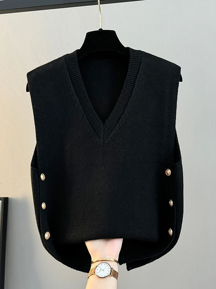 여성용 루즈 니트 조끼 2025 신상 봄 가을 겨울 브이넥 스웨터 자켓 아우터웨어 편안한 부드러운 원단