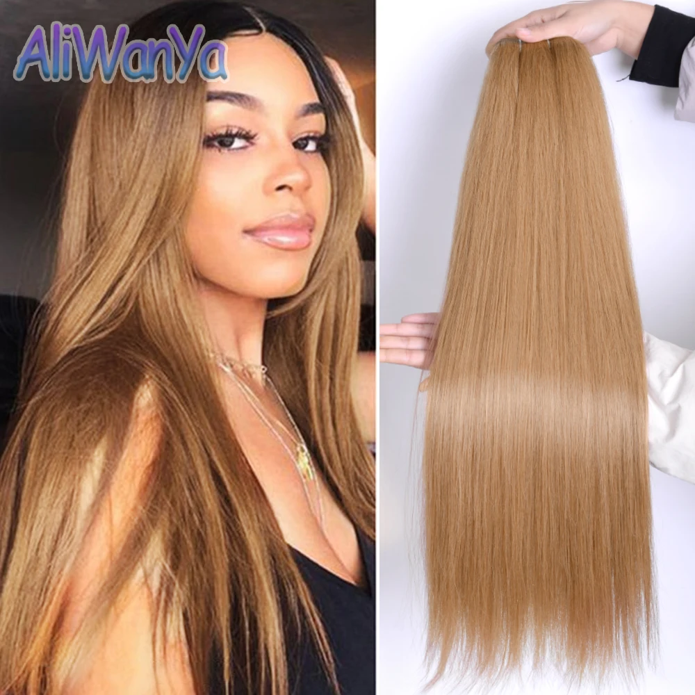 Synthetic Hair Extensions Straight Hair Bundles 26“ Omber Blonde High Temperature Fiber Yaki Straight Hair Weaving Full to End