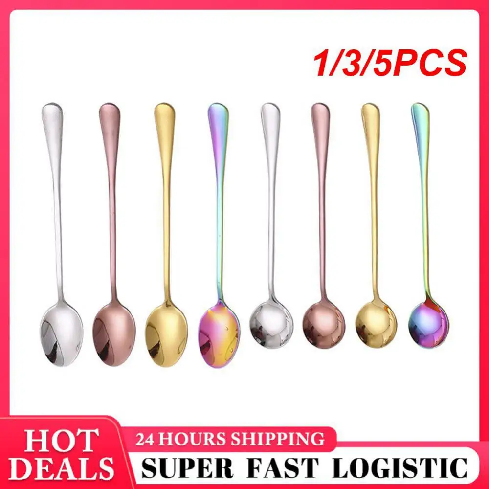 1/3/5PCS Stainless Steel Spoon Easy To Clean Cloth Wheel Light (mirror Polishing) Pointed Ice Scoop Coffee Spoon Multiple Colour