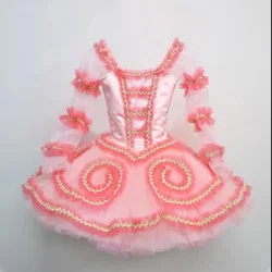 Customized Professional Pink Red Doll Fairy Ballet Dress, Long Sleeve Variation Nutcracker Ballet Tutu For Performance