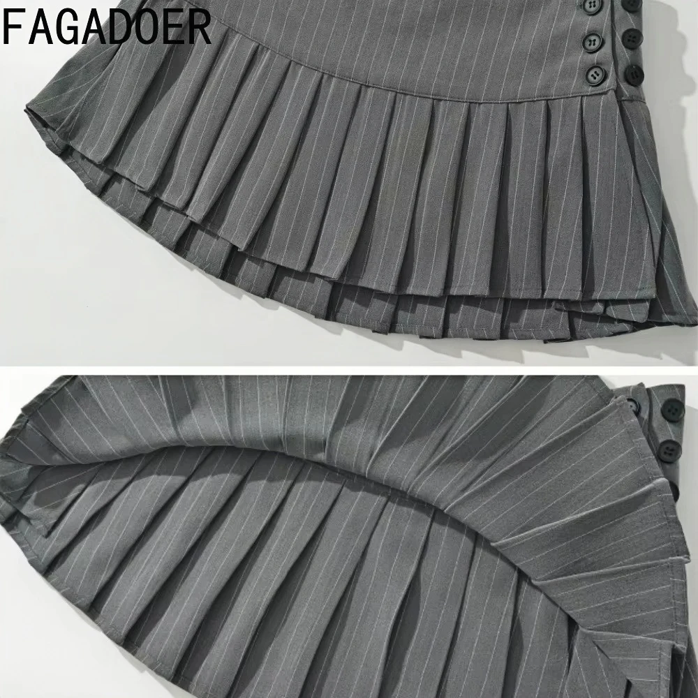 FAGADOER แฟชั่น 2 ชิ้นชุดผู้หญิง Preppy สไตล์โปโลคอปุ่มลายพิมพ์ Patchwork เสื้อและกระโปรงจีบชุด