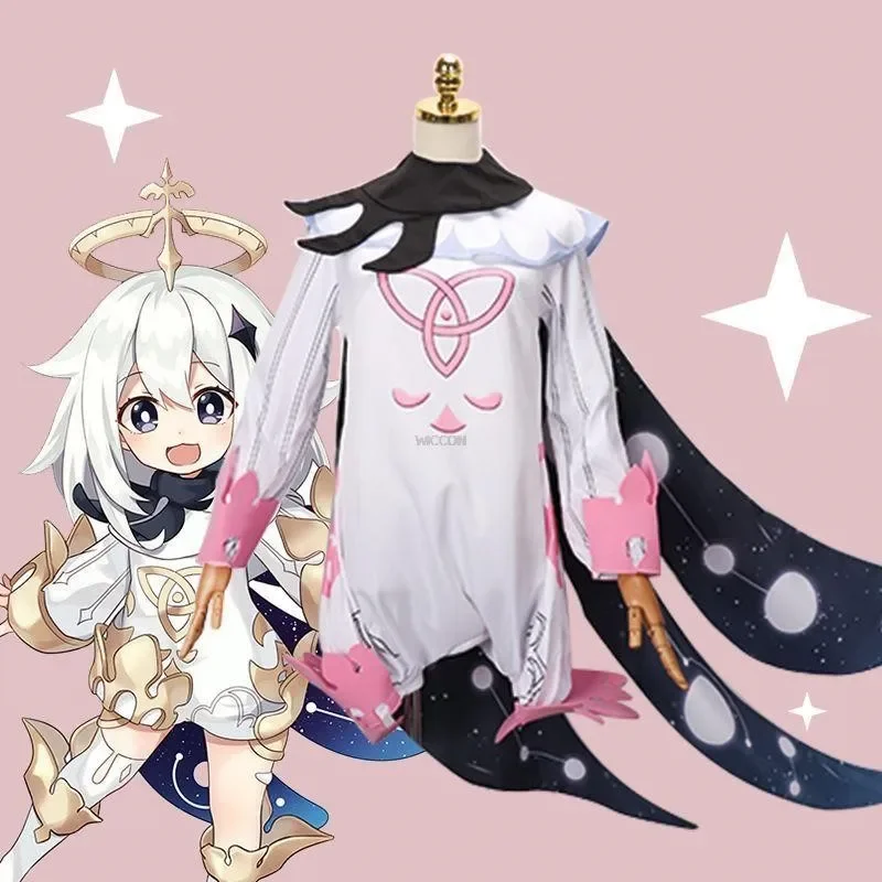 Nuevo 2025 Anime Genshin Impact Paimon Cosplay Vestido Lolita Vestido juego disfraces de Halloween para mujeres traje peluca papel RER34 RQR90