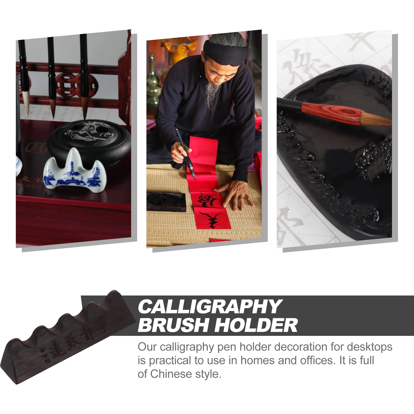 

Exquisite Chinese Calligraphy Pen Holder Retro Wood Brush Rest for Painting and Writing Desktop Decoration Accessory Gift Idea