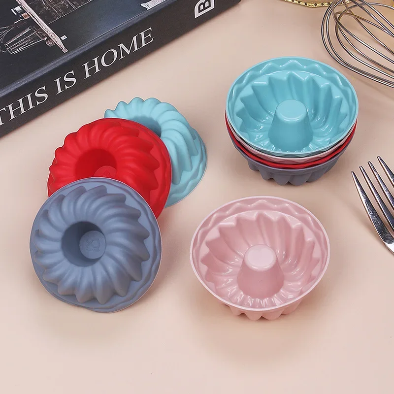 12PCS Silicone Fluted Bunte Cake Baking Pan Round Mold  Pudding Jelly Non-stick Cake Pan For Jello Gelatin Bread Tube Bakeware