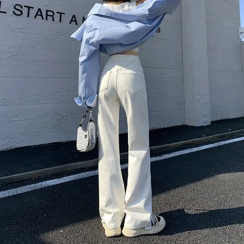 

Loose, slimming, versatile, fashionable wide-leg white jeans for women2024New trendy straight-leg drapey floor-length pants