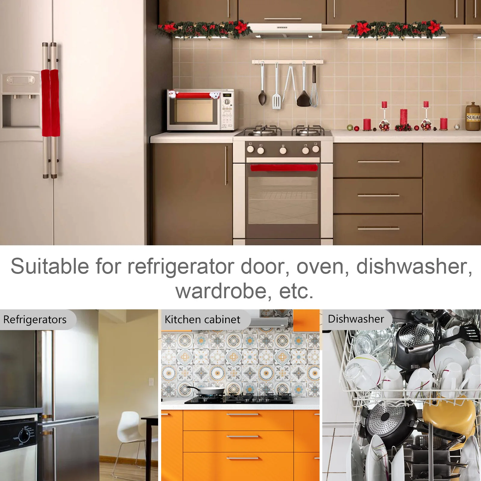 

2 Pieces Refrigerator Handle Cover Cotton Fabric Washable Winter Door Handle Protector Kitchen Appliance Door Knob Protector