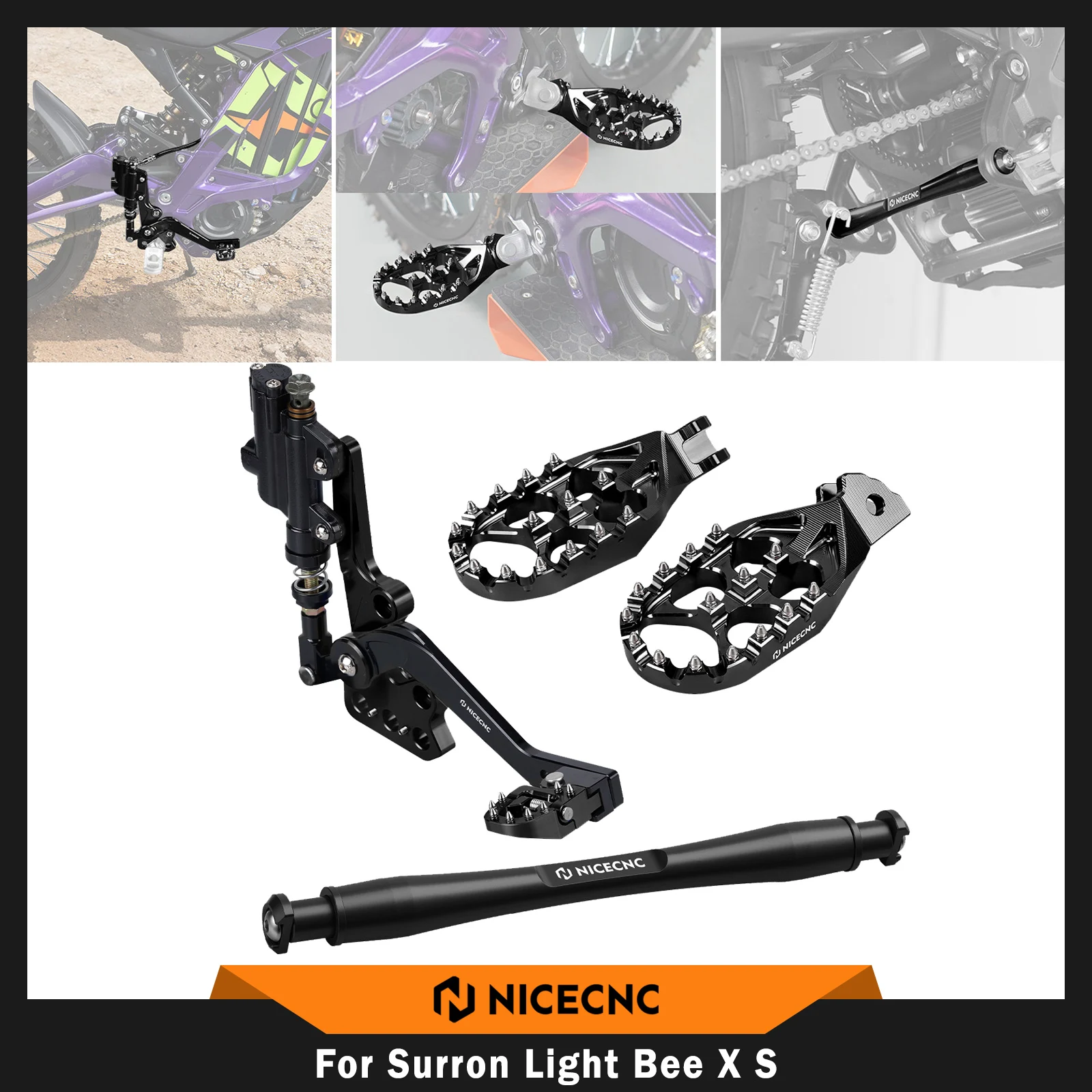 

NICECNC For Surron Light Bee X S For Segway X160 X260 Hydraulic Rear Foot Brake & Footrest & Foot Pegs Support Brace Aluminum
