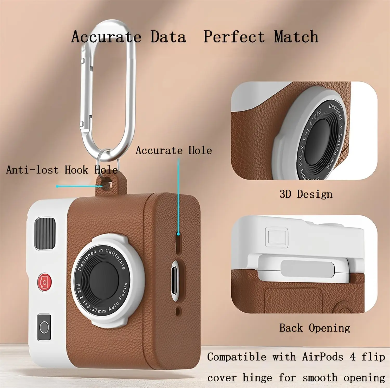 For AirPods 4 Case Cover with Keychain Cute Cartoon Cool Retro 3D Camera Protective Silicone Skin Case For AirPods 4 view 5