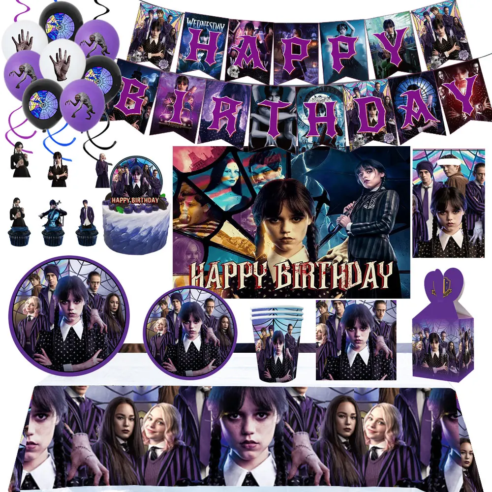 

Wednesdays Addams Theme Birthday Party Custom Decorations Tableware Background Balloon Kids Gift Baby Shower Photography Props