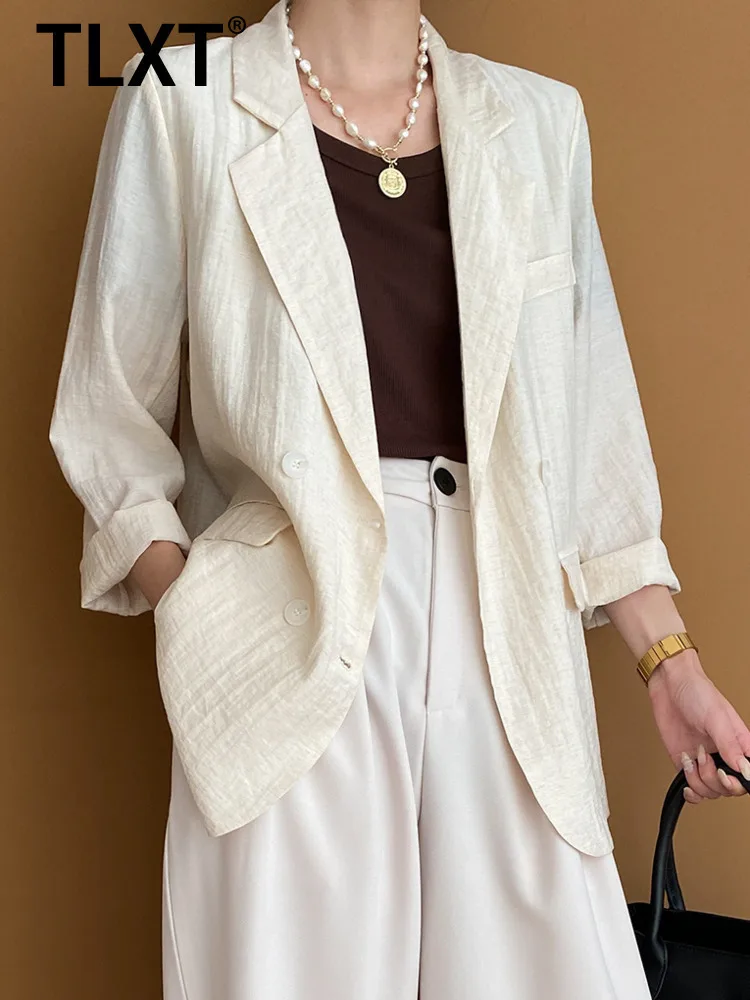 سترة نسائية أنيقة من TLXT سترة من الكتان الصلب مزدوجة الصدر وأكمام طويلة معاطف نسائية لربيع 2025 ملابس جديدة XK1239 #1