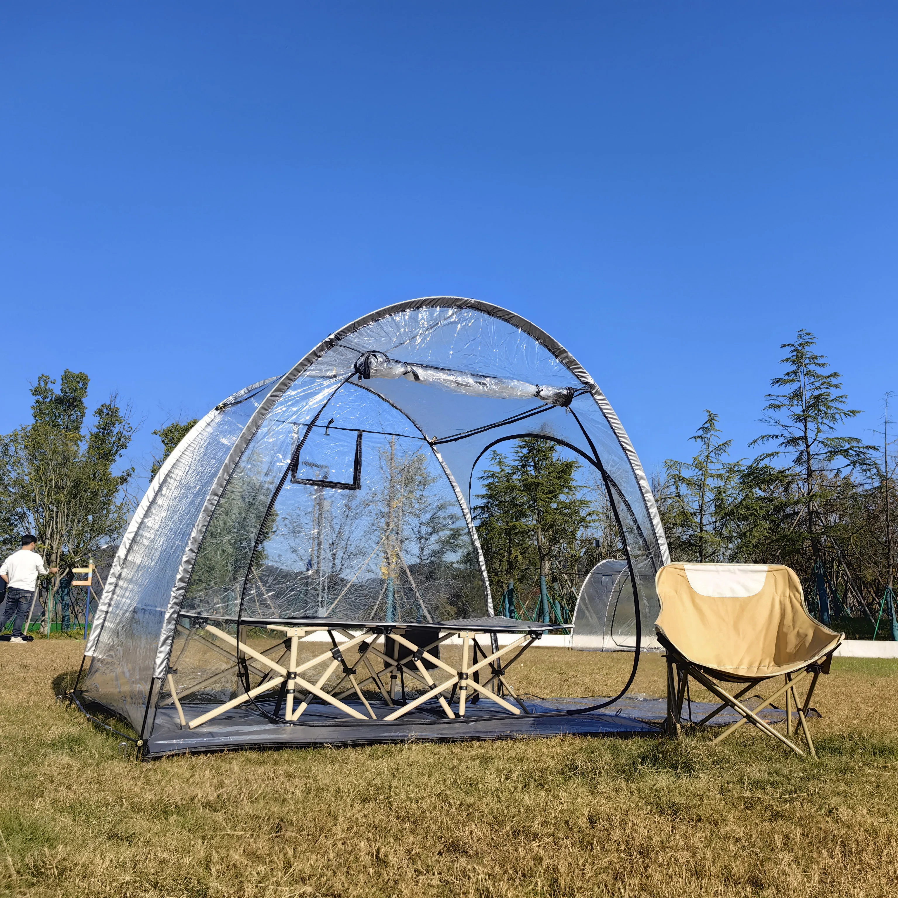

All Weather Pod Sports Tent for 2 People, Easy Setup Clear Bubble Tent with Floor Mat, Camping Sun Shelter, Outdoor Screen House