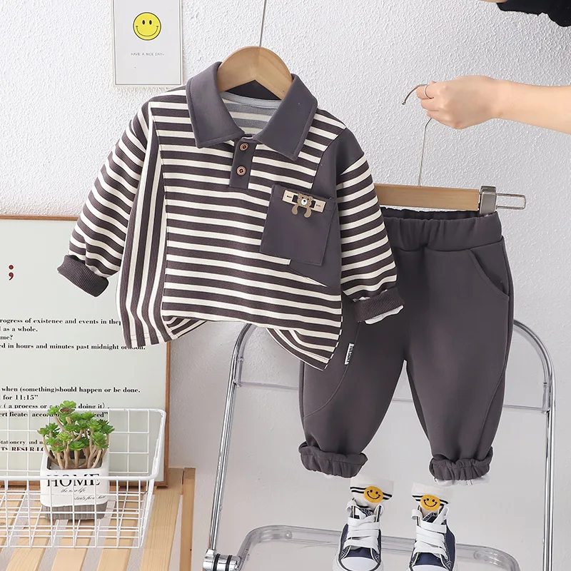 

Autumn Boy 2Pcs Toddler Stripe Long Sleeves Turndown Set Spring Kids Fashion Clothing Outfit Children Cute Suits 1-5 Years