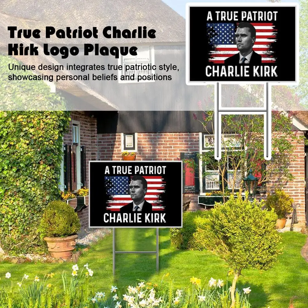 حصة معدنية مزدوجة الجوانب من True Patriot Charlie Kirk Justice Logo فناء لافتات معدنية لإدخال بطاقة الحديقة الخارجية