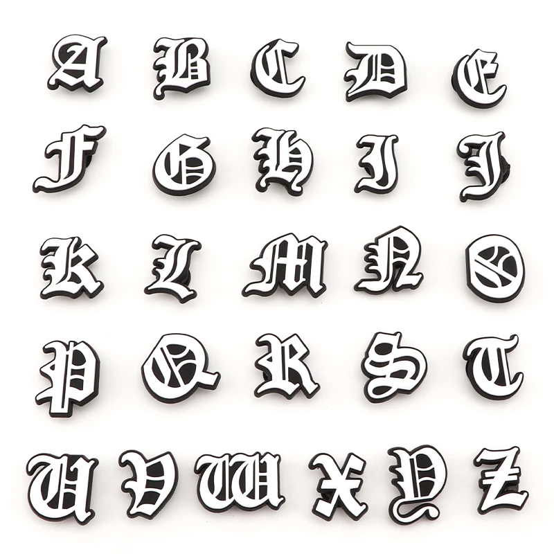 Black And White Old Alphabet Hole Shoes Charms Detachable Decoration Letter Accessories For Men Women Sandals Ornaments 1Pcs