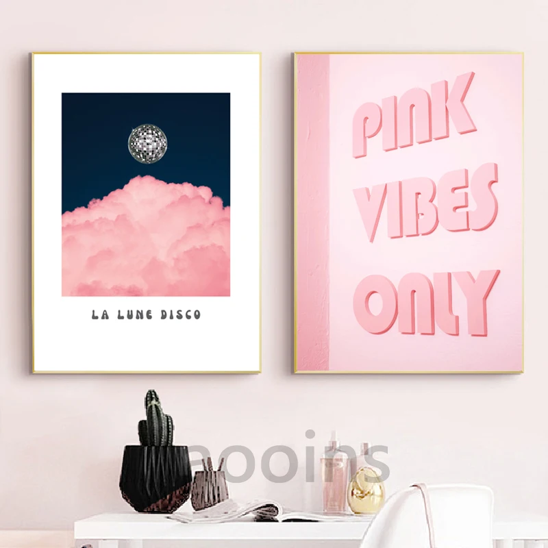 Retro Cocktail Trendy Wall Art Prints Pink Playing Cards Poster Vintage Disco Canvas Painting Preppy Dorm Teens Room Wall Decor