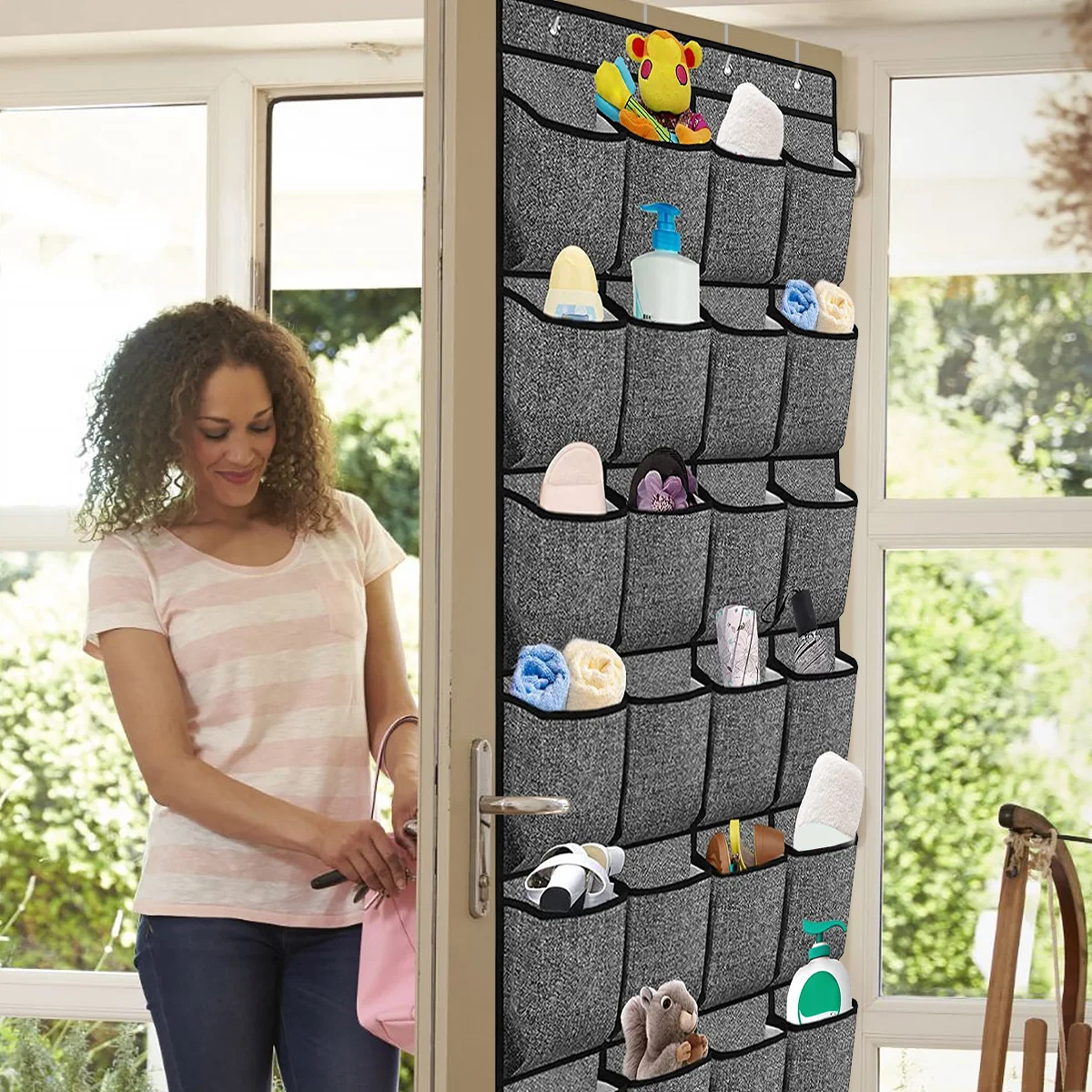 24 Pockets Hanging Shoe Rack Holder Over the Door Shoe Organizer  Wall Mounted Organizer Fabric Shoe Holder Bag with 4 Hooks