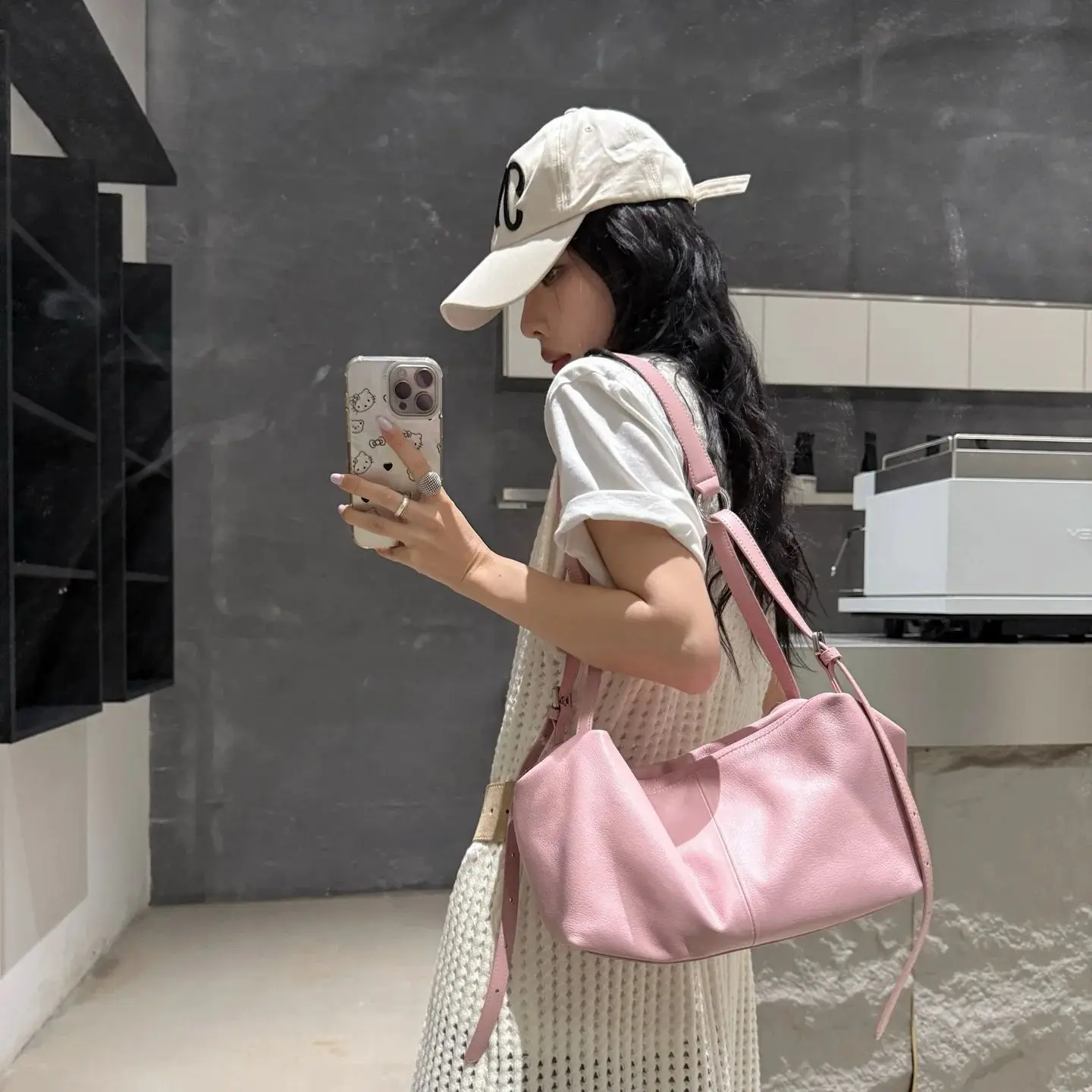 

High-class Chillax Lazy Style Yellow Hanging Basket Tote All-match Natural Cow Leather Women Bowling Handbag Shoulder Bag