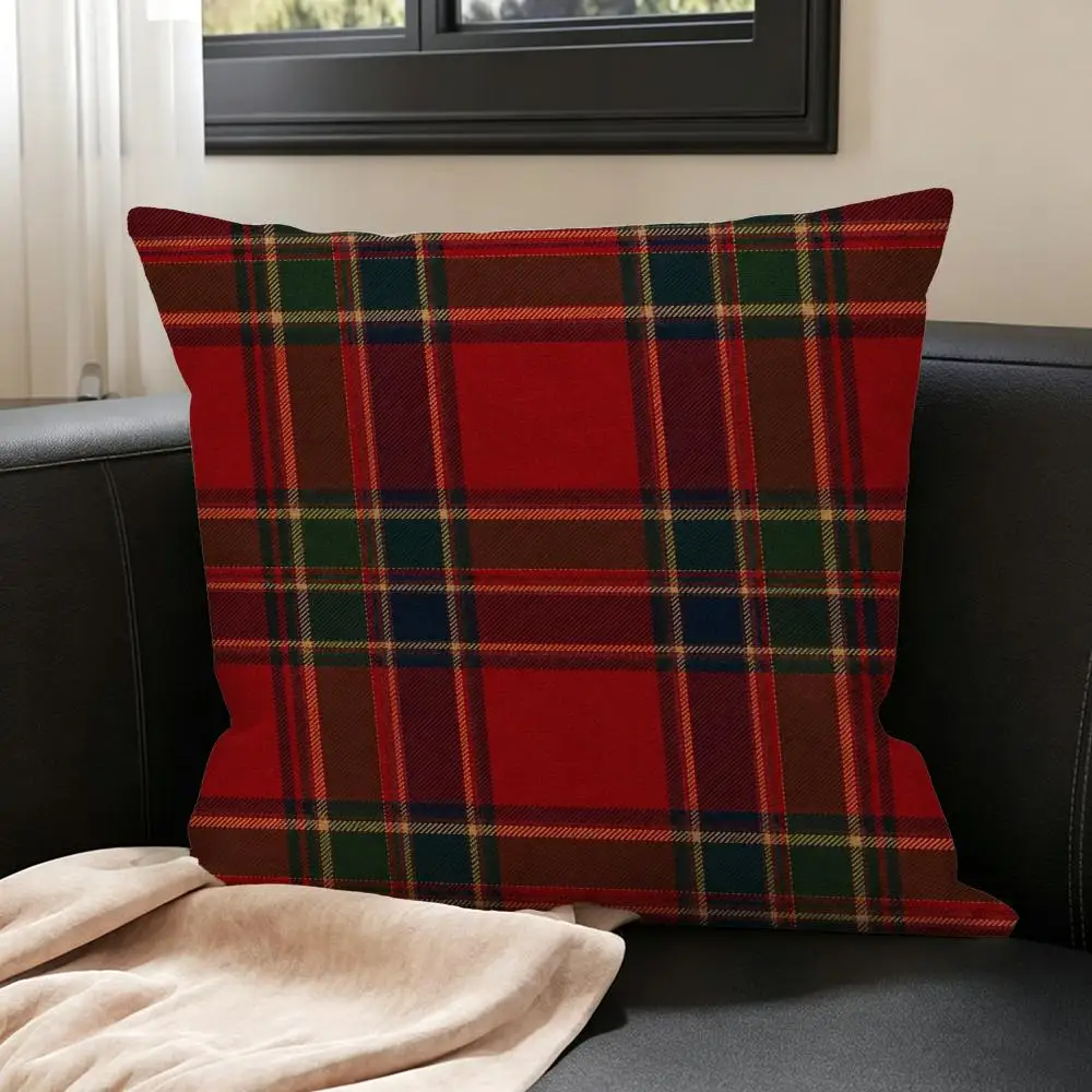 Pattern Tartan Plaid Cushion Cover Natural Linen Pillowcase Set, All-in-One Decor for Sofa, Bedroom & Chair