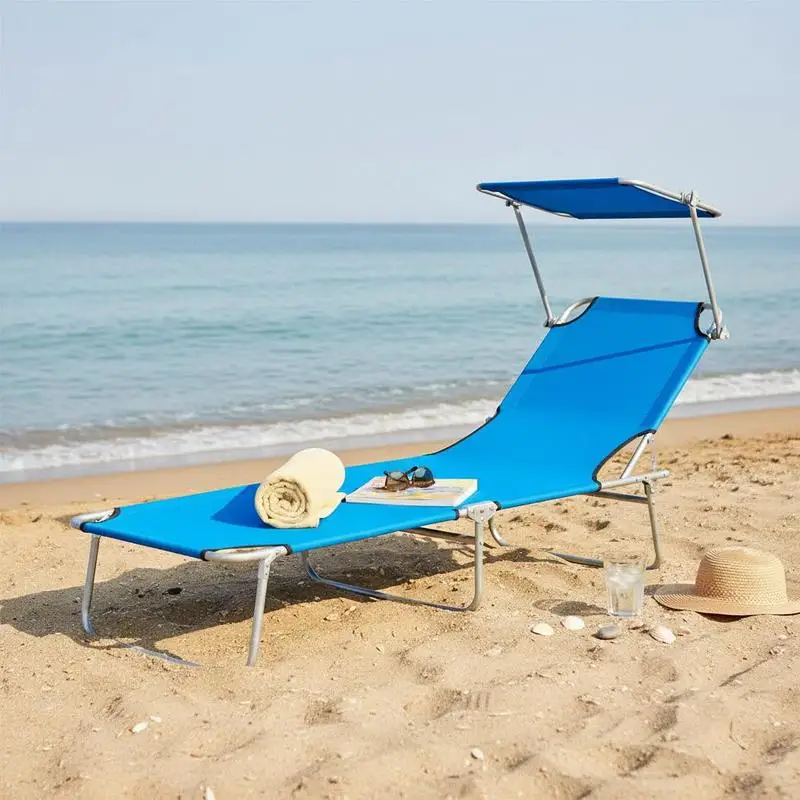 Sun Lounger, with Adjustable Face Canopy - Bright Blue