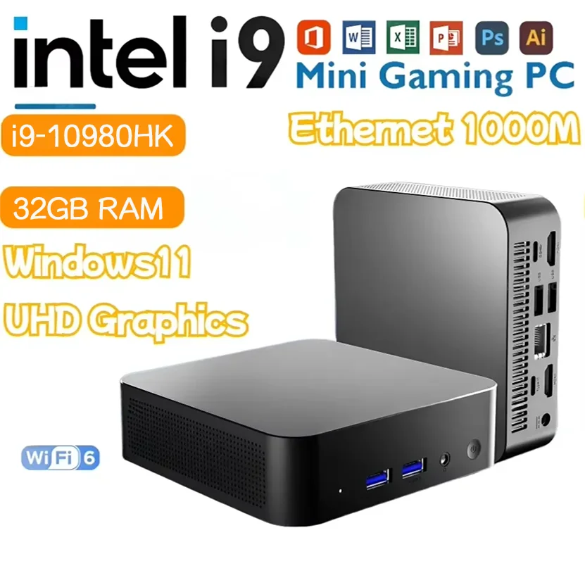 Portable Gamer Desktop Mini PC Intel Core I9 10980HK 32GB RAM 1TB SSD Windows 11 Wifi6 Mini Computer Business Office Desktop PC