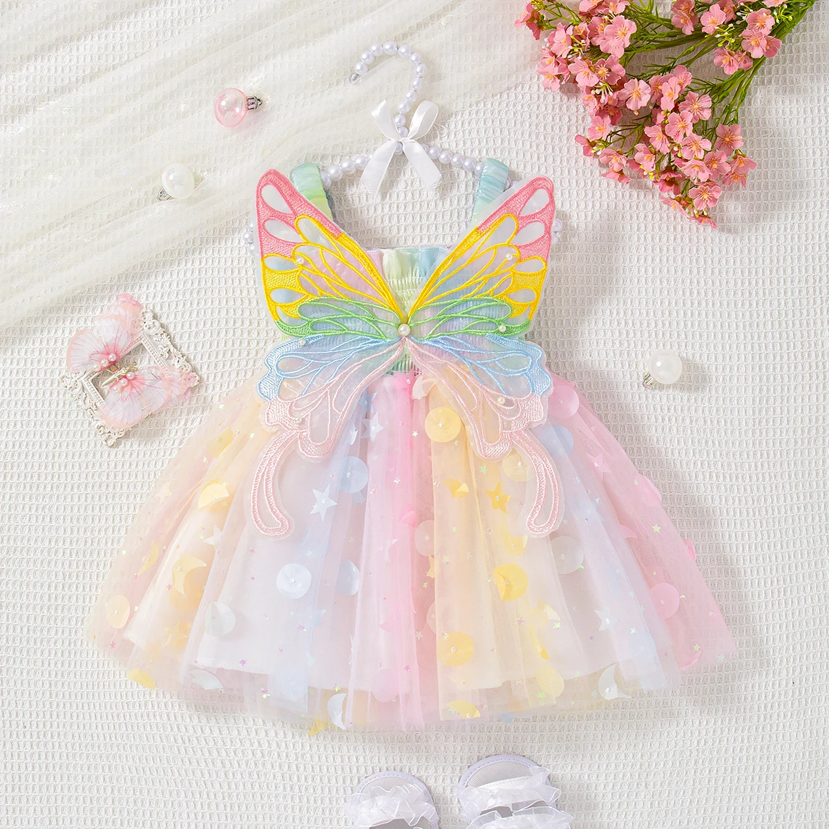 

Summer New Colorful Chiffon Baby Girl Princess Dress, Sweet Butterfly Wing Children'S Clothing For Vacation Parties (0-3 Years)