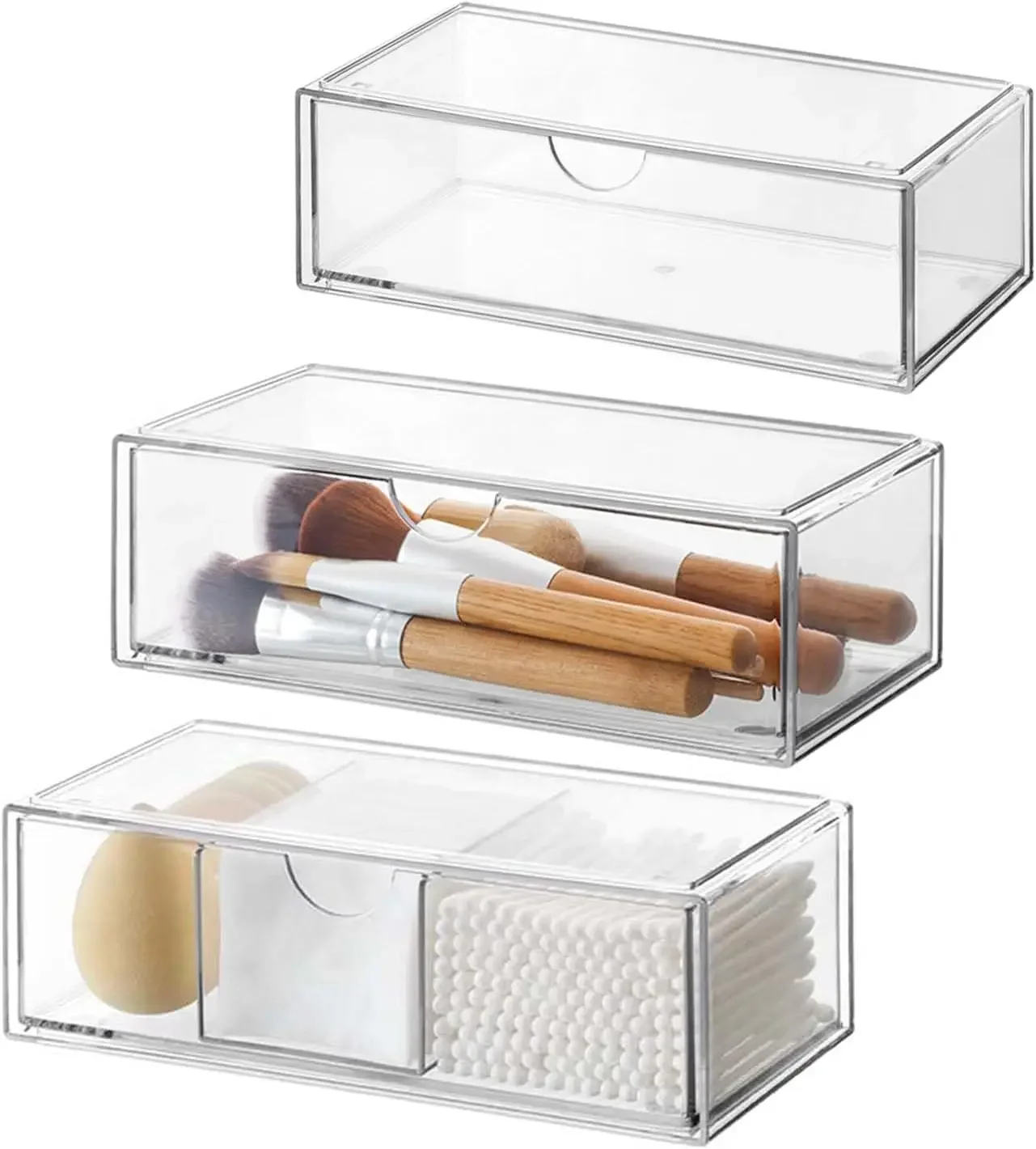 

2Pcs/Set Mini Bathroom Makeup Drawer with Divider Acrylic Make Up Brush Holder Table Organizer Box for Jewelry Cosmetic Perfume
