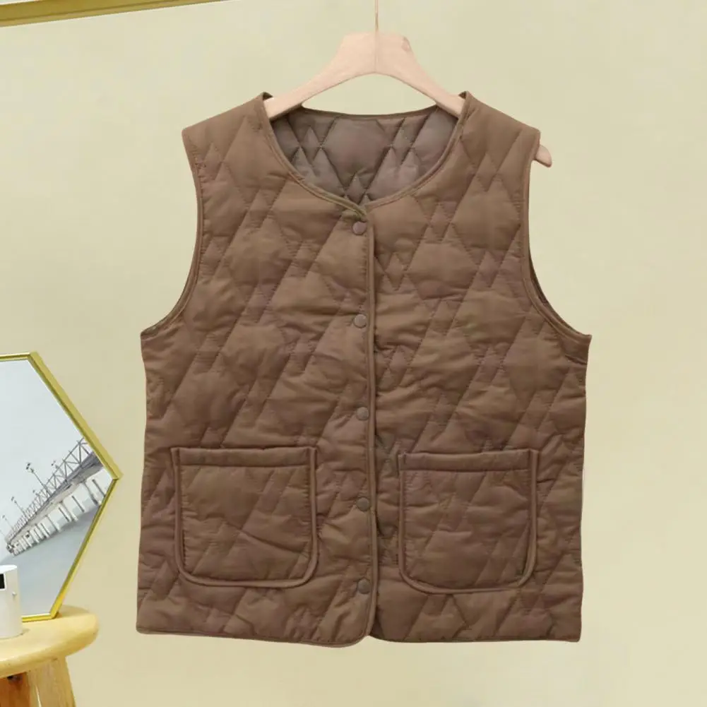 Layering Piece for Long-sleeved Shirts Women's Sleeveless Thermal Vest with Single-breasted Closure Imitation Silk Cotton Padded