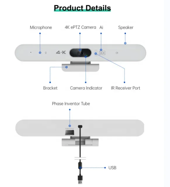 4K AI-POWERED Webcam 4K Full HD Webcam Ai Noise Cancelling Auto Farming Webkamera für PC und Laptop